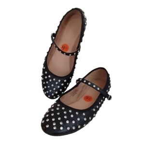 HOUSE OF HARLOW Flashy 9.5 Black Studded Mary Jane Flats Rhinestone Dress Shoes